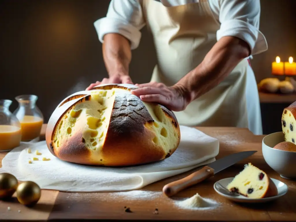 Las hábiles manos del panadero italiano moldean la masa del Panettone, mostrando el origen y popularidad del Panettone