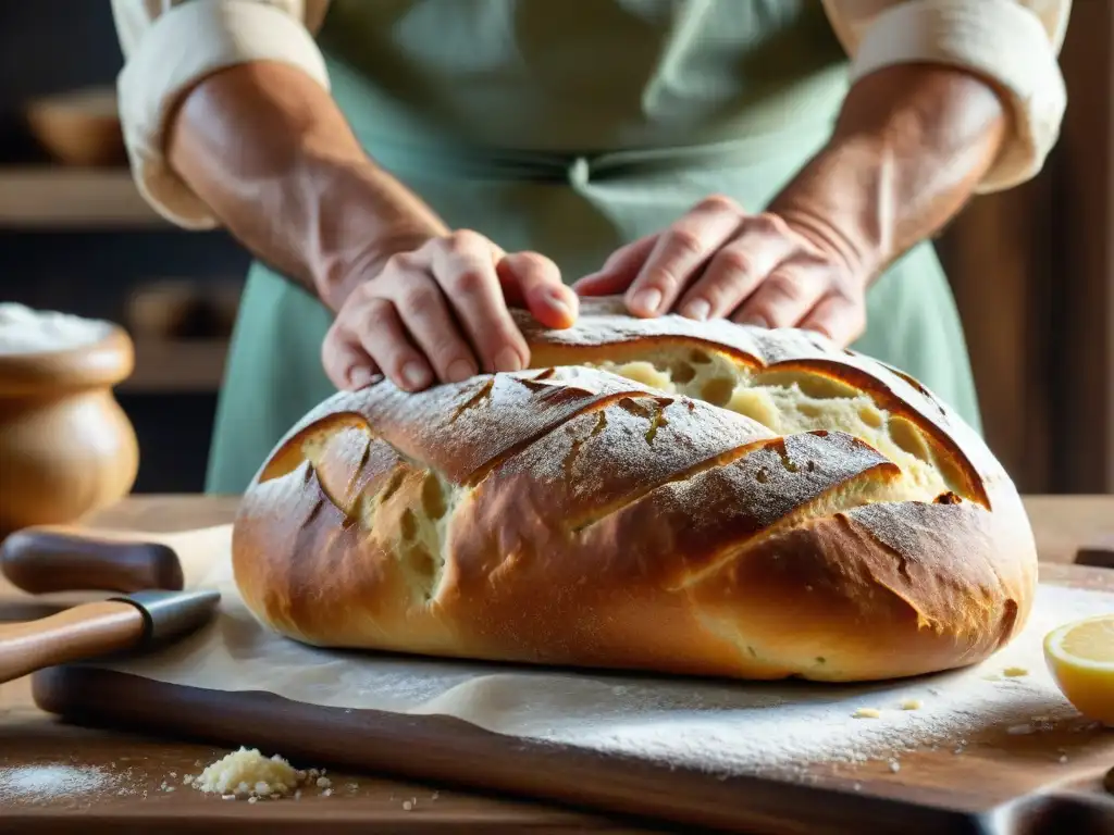 Las hábiles manos del panadero moldean el tradicional Pane di Genzano, mostrando el origen y elaboración de este pan italiano