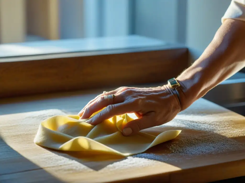 Las hábiles manos de Lidia Bastianich creando pasta fresca, mostrando la dedicación en la cocina italiana platos tradicionales Lidia