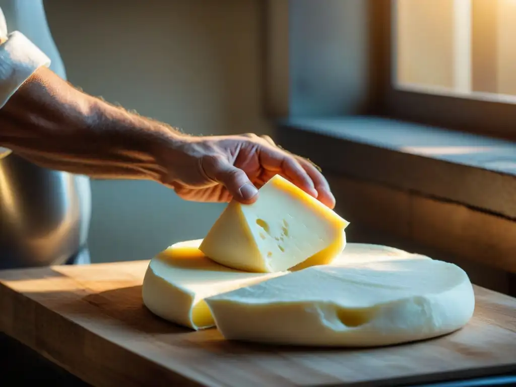 Las hábiles manos de un quesero italiano moldean la Mozzarella di Bufala