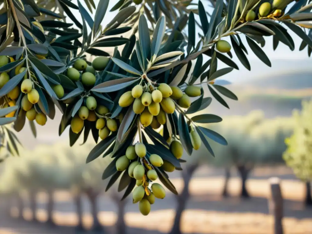 La hermosa esencia de la producción aceite oliva tradicional en un olivo centenario bañado por el sol mediterráneo