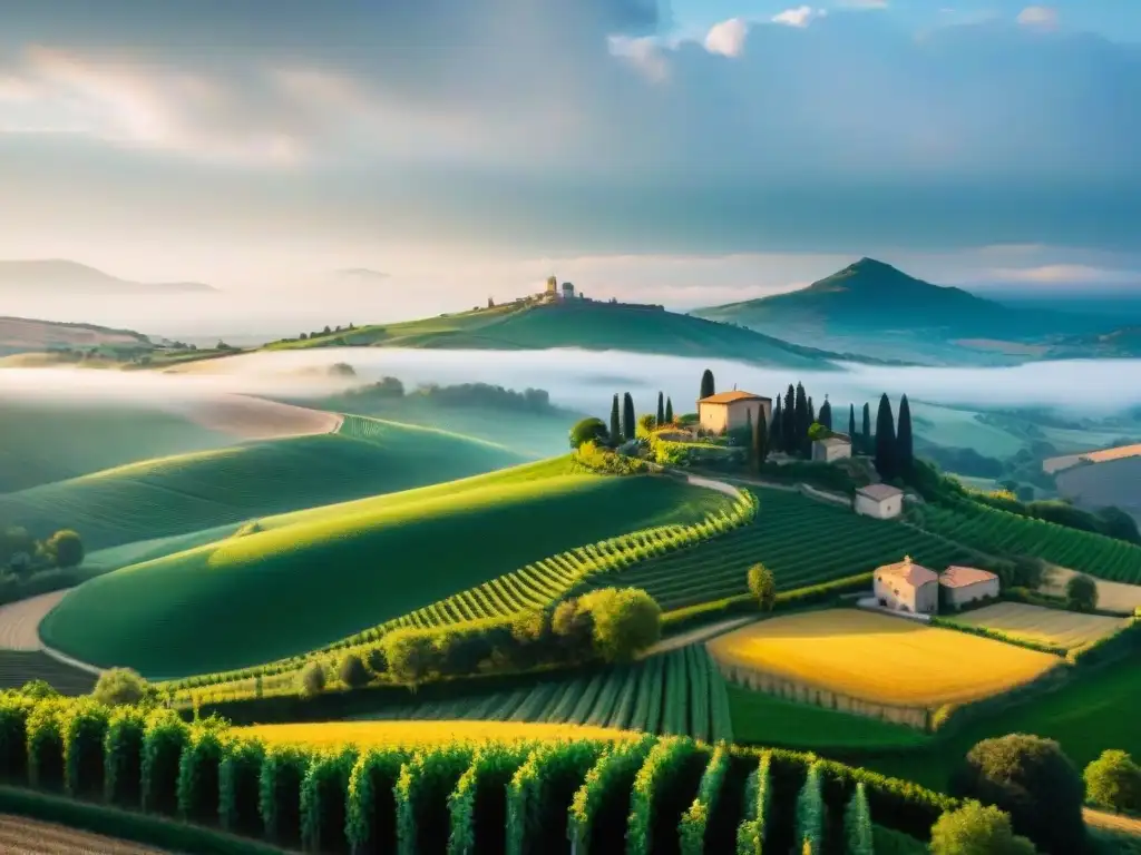 Hermoso paisaje italiano con quesería artesanal y viñedos