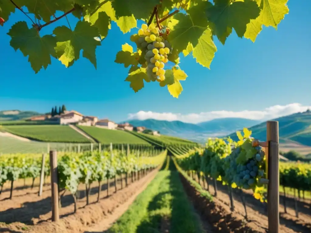 Viñedo de Prosecco: Tradición y Belleza Italiana Historia y evolución del Prosecco: Viñedo exuberante en Italia, donde los viñedos de uva Glera se extienden bajo el cielo azul