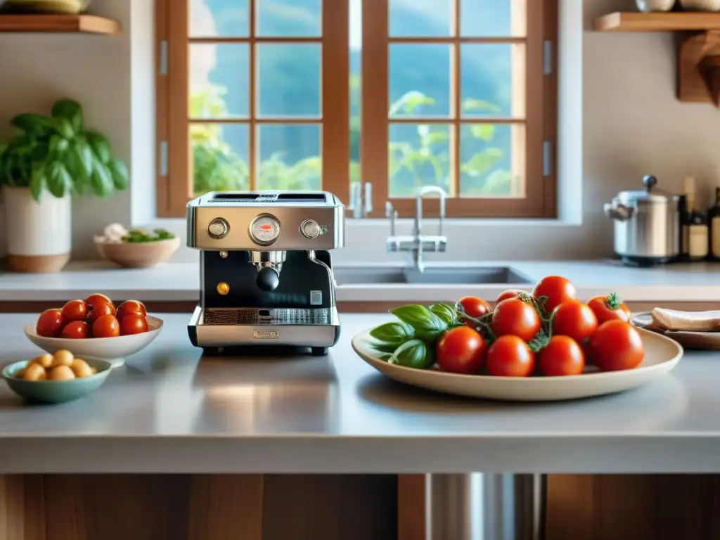 Un hogar italiano acogedor con electrodomésticos esenciales cocina italiana en una mesa de madera rústica lista para una comida familiar