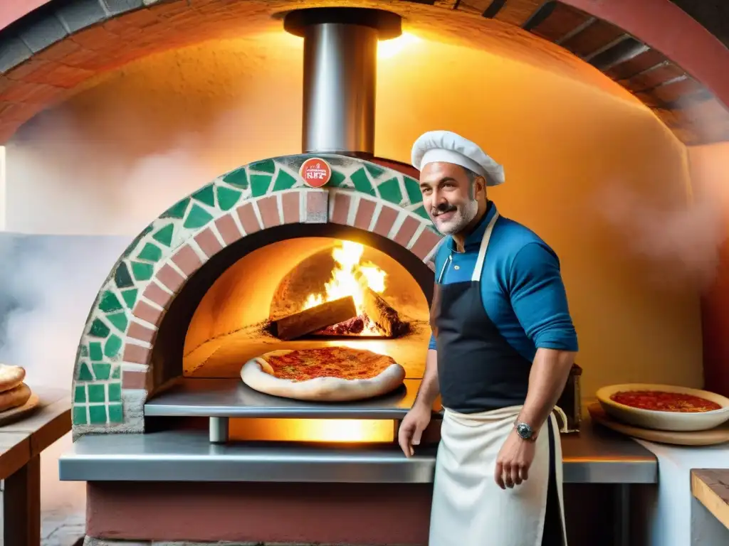 El horno de leña tradicional en una pizzería italiana rústica, con secretos de la auténtica pizza napolitana