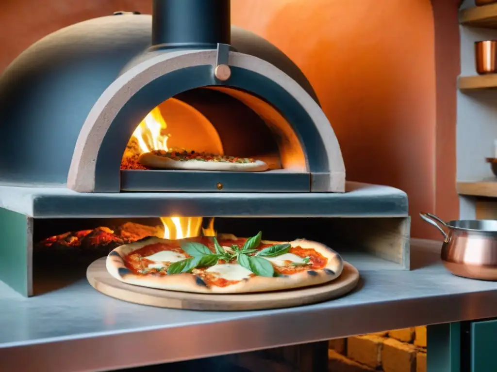 Un horno de pizza tradicional en un pueblo italiano con un pizzaiolo experto y ambiente acogedor