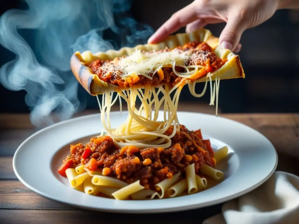 Del horno emerge una suculenta historia de pasta al forno tradicional: capas de pasta, salsa y carne, con queso derretido