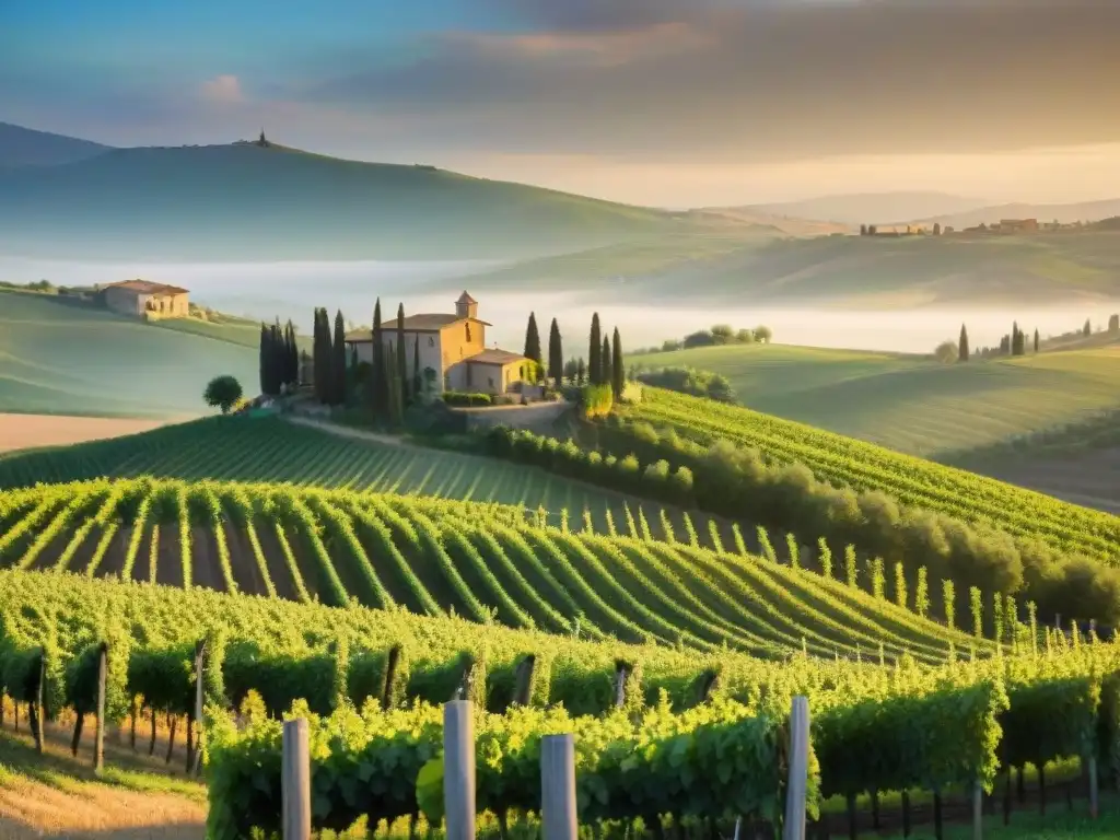 Idílica finca vinícola en la Toscana al atardecer