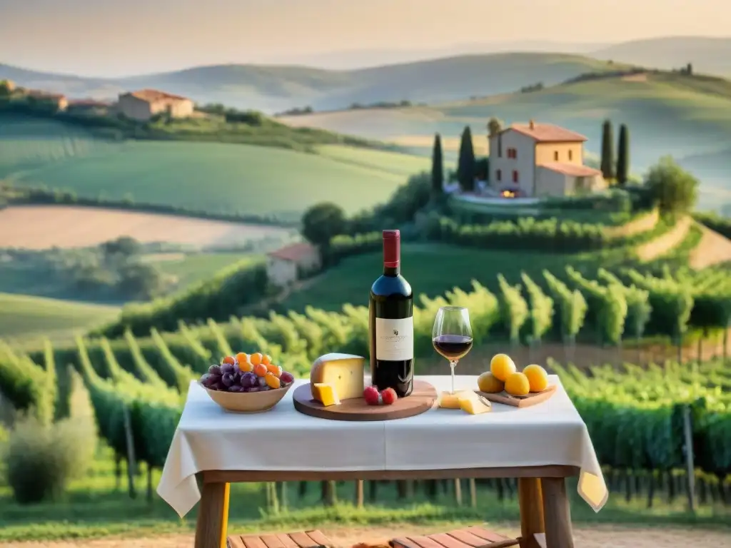 Un idílico agroturismo italiano con cocina tradicional en Toscana: terraza terracota, ventana con flores, mesa rústica y viñedos