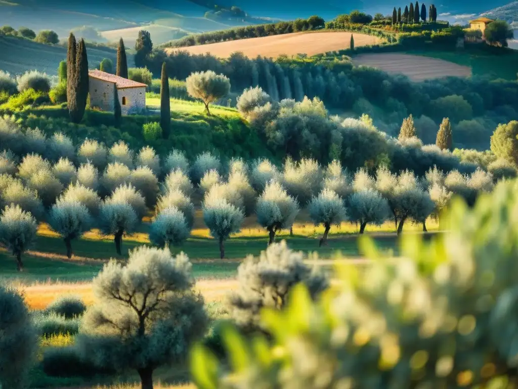 Un idílico olivar en Toscana, Italia, muestra la belleza de los olivos y sus beneficios salud aceites oliva premium