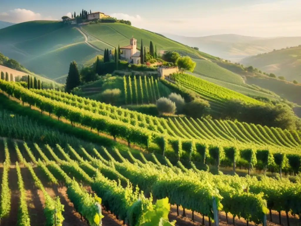 Imagen impactante de viticultores italianos certificados cuidando viñedos bajo el sol de la Toscana