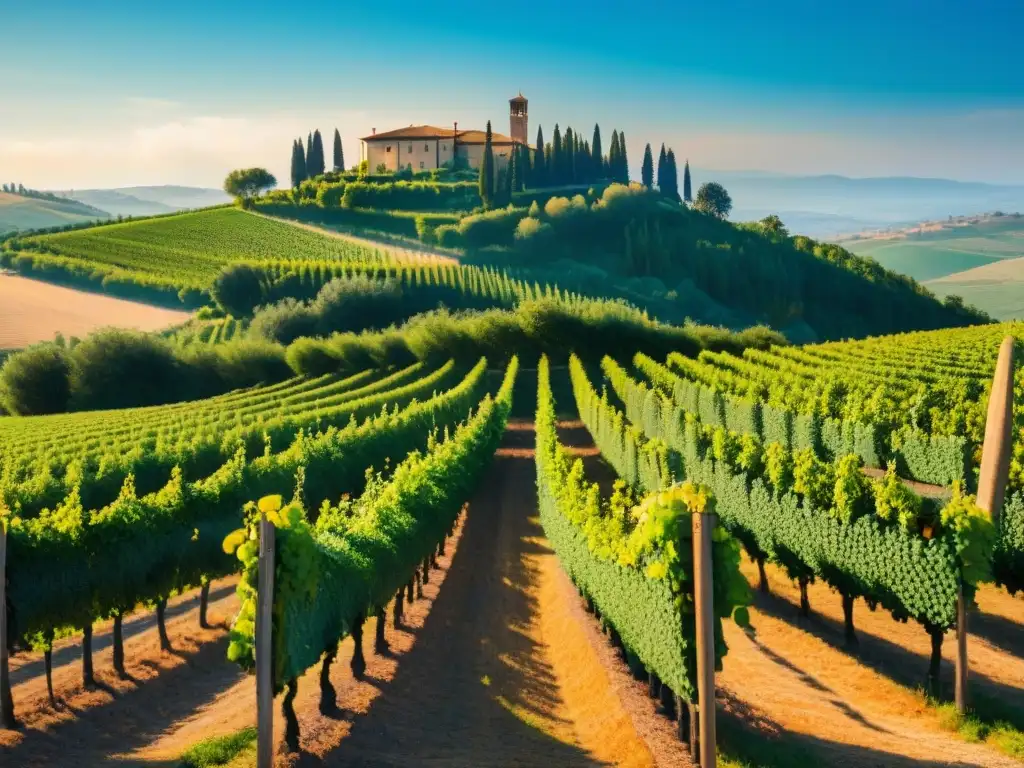 Vivid imagen de viñedo en Toscana, Italia, con uvas y bodegas tradicionales