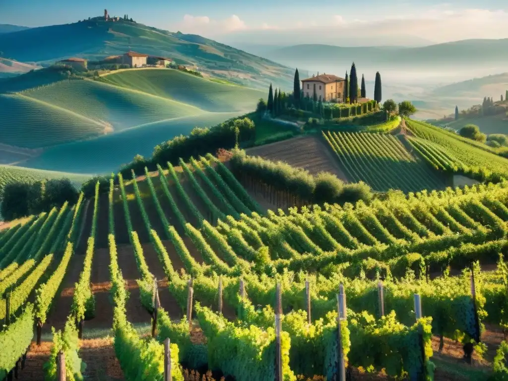 Vivid imagen de viñedo en Toscana con uvas maduras bajo el sol