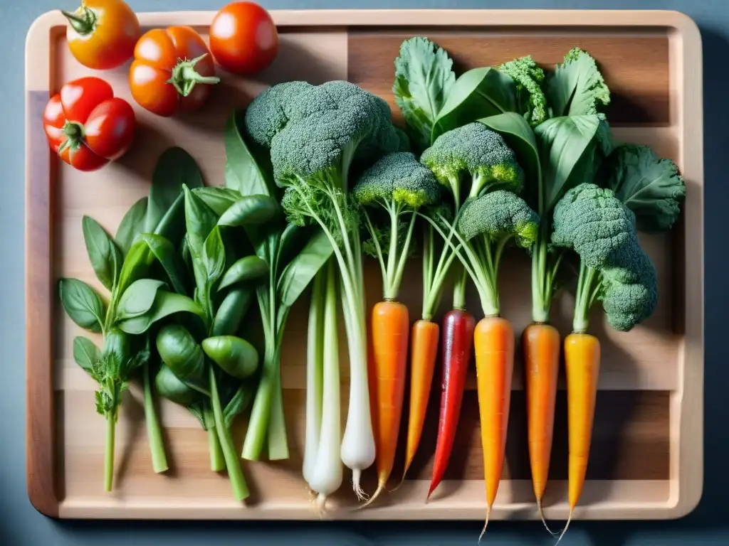 Deliciosos vegetales frescos en tabla de cortar de madera Ingredientes para receta minestrone saludable, coloridos y frescos en tabla de cortar de madera