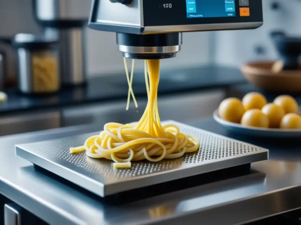 Innovadora impresión 3D pasta italiana en acción en una cocina moderna