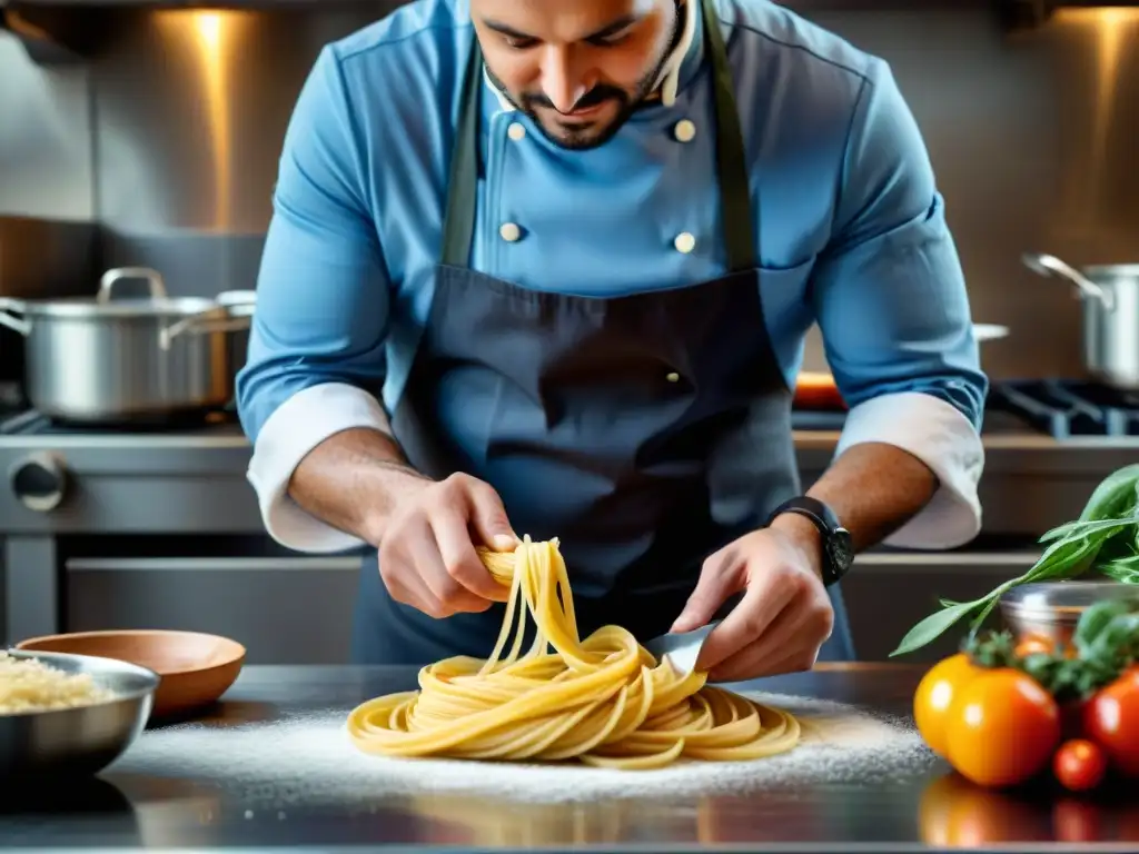 Inspiración italiana: chef italiano en redes sociales creando un plato tradicional en cocina moderna