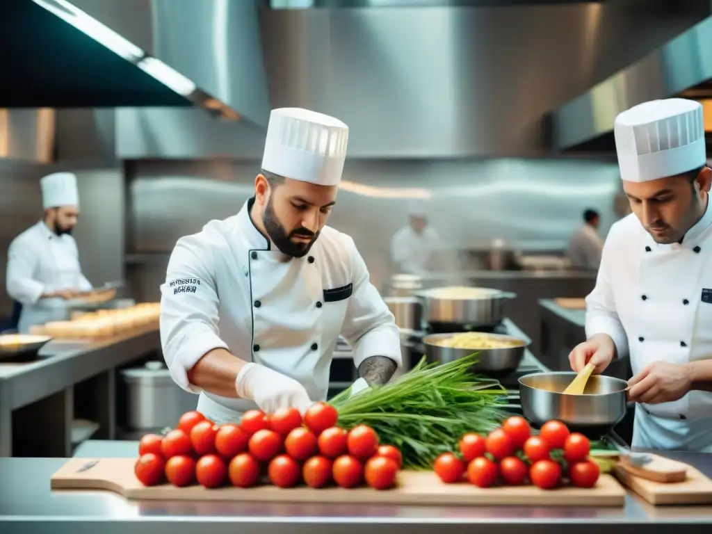 Intensa preparación de chefs en congreso culinario italiano