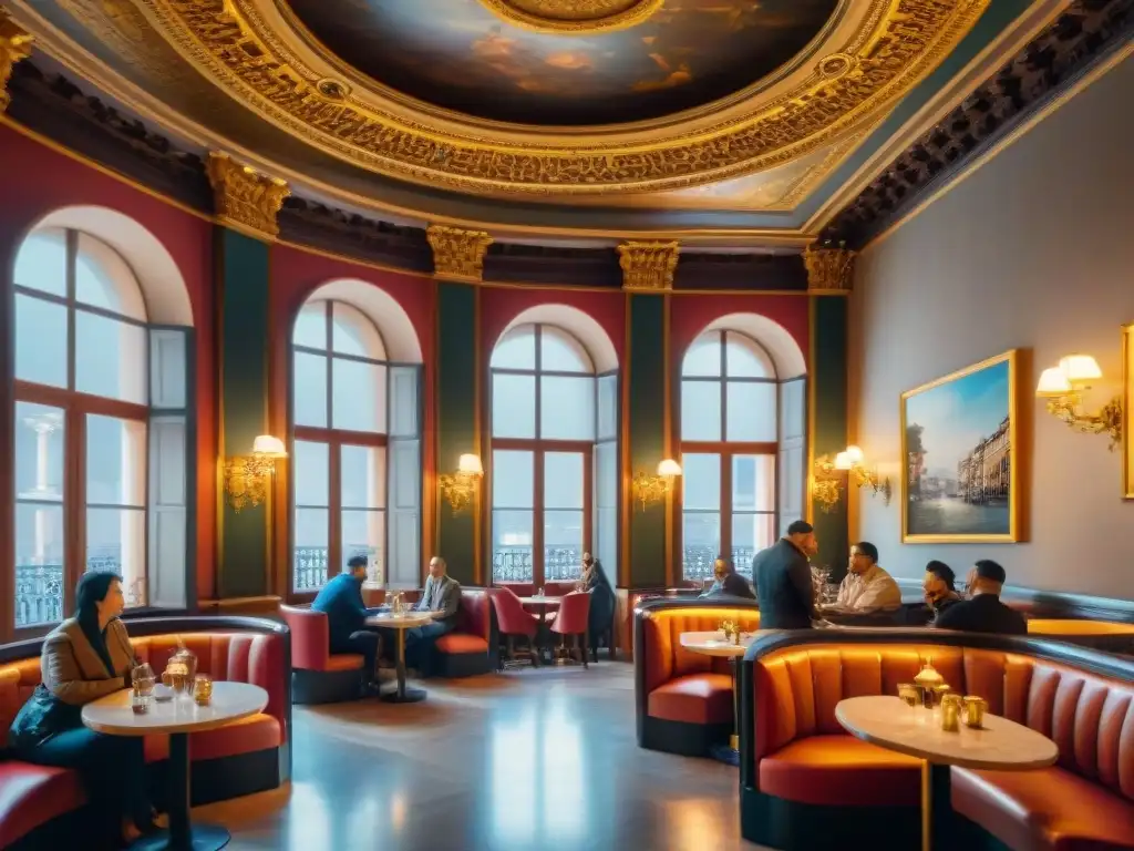 Interior detallado de Caffè Pedrocchi en Padua: historia y elegancia Interior detallado de Caffè Pedrocchi en Padua, con columnas de mármol, pinturas históricas y mobiliario elegante