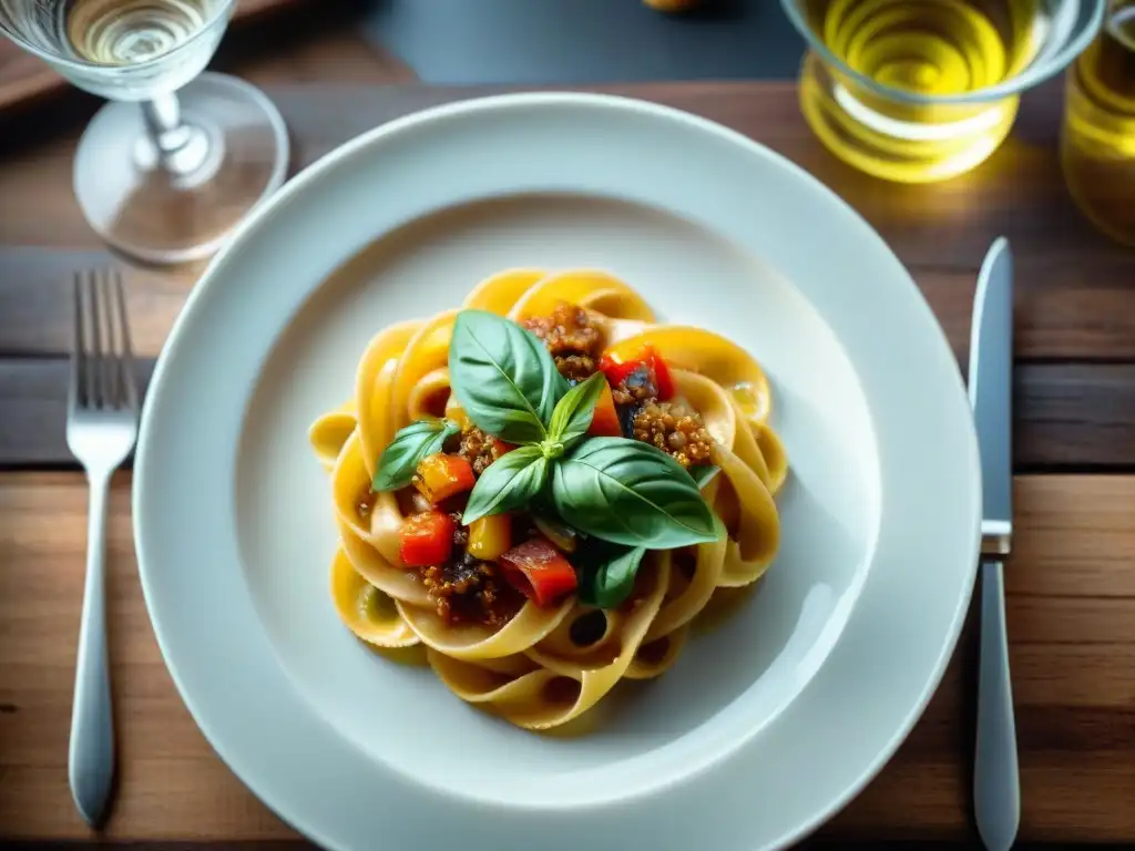 Una interpretación moderna de un plato de pasta italiano, equilibrio perfecto entre innovación y tradición en la cocina italiana moderna