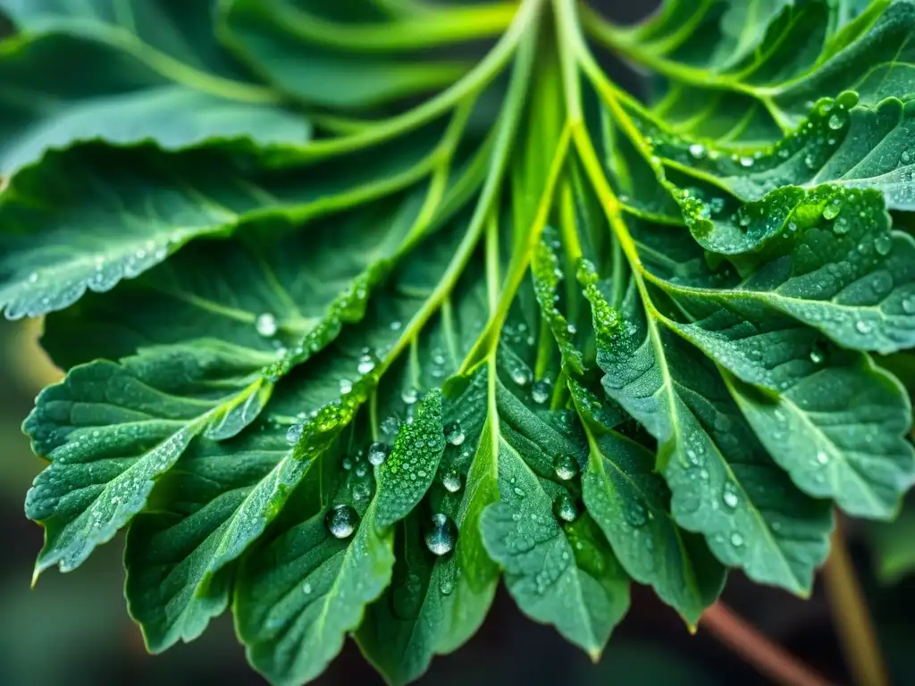 Brócoli rabe italiano fresco y vibrante, con gotas de agua brillantes bajo el sol, mostrando su belleza natural