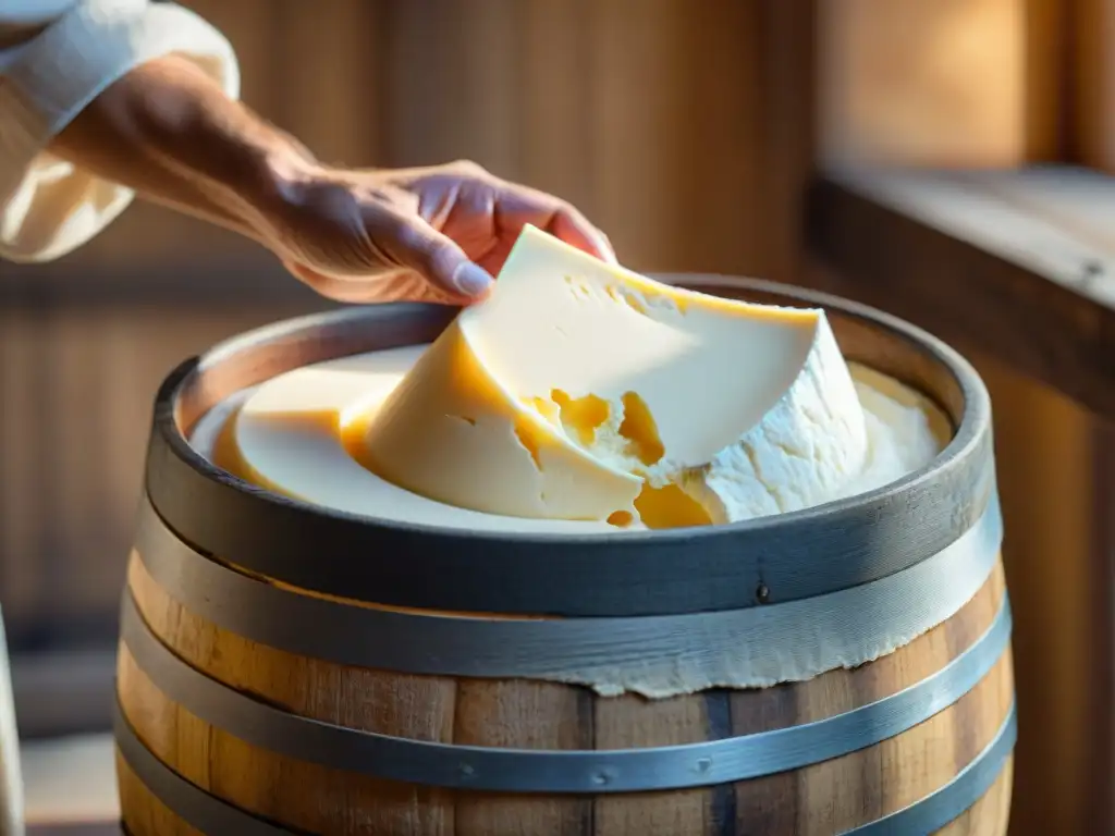 Mascarpone italiano para postres: suave queso envejecido en barril de madera, reflejando la artesanía y calidad