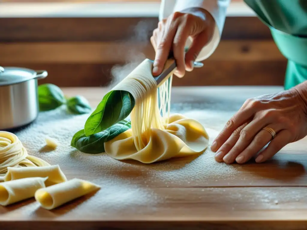 Un hábil chef italiano elabora raviolis con productos étnicos mercado gourmet italiano