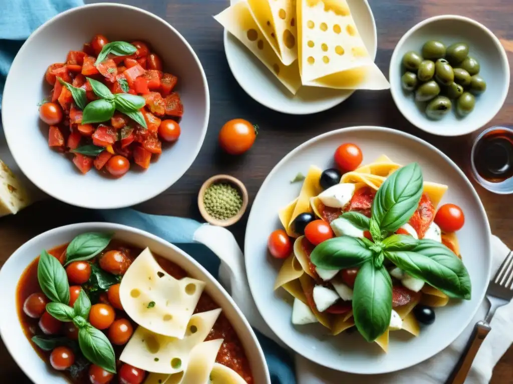 Un festín italiano saludable en una mesa rústica bañada en luz natural