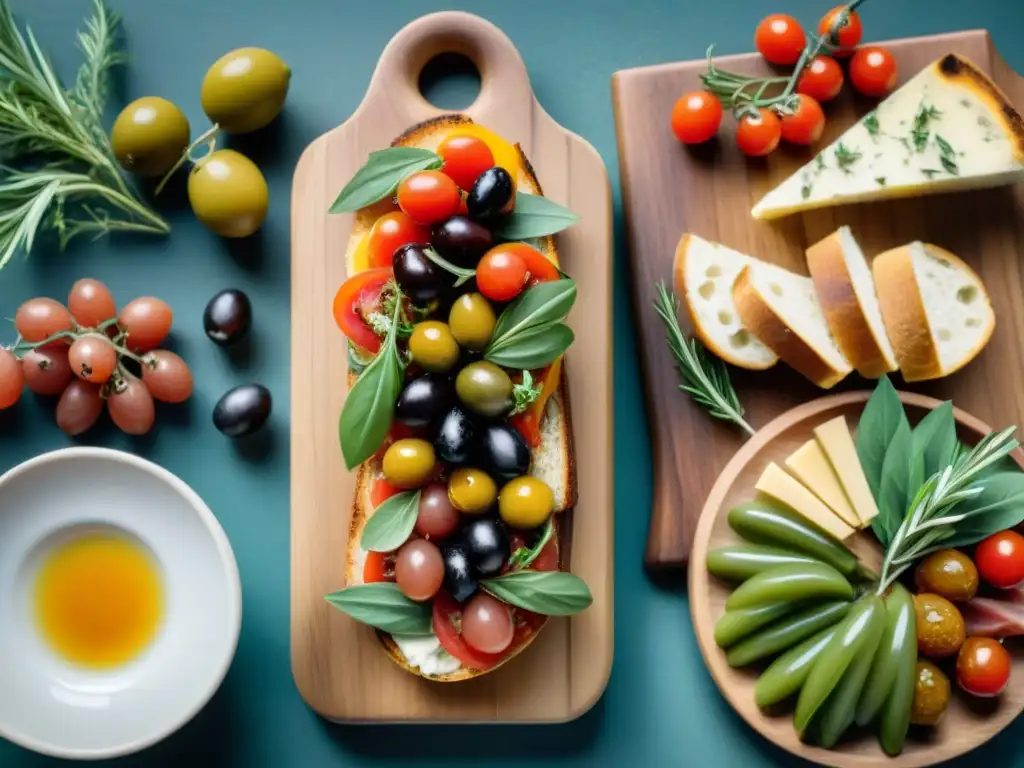 Antipasti italiano degustación restaurante tradicional: Mesa rústica con coloridas delicias, luz suave y atmósfera acogedora