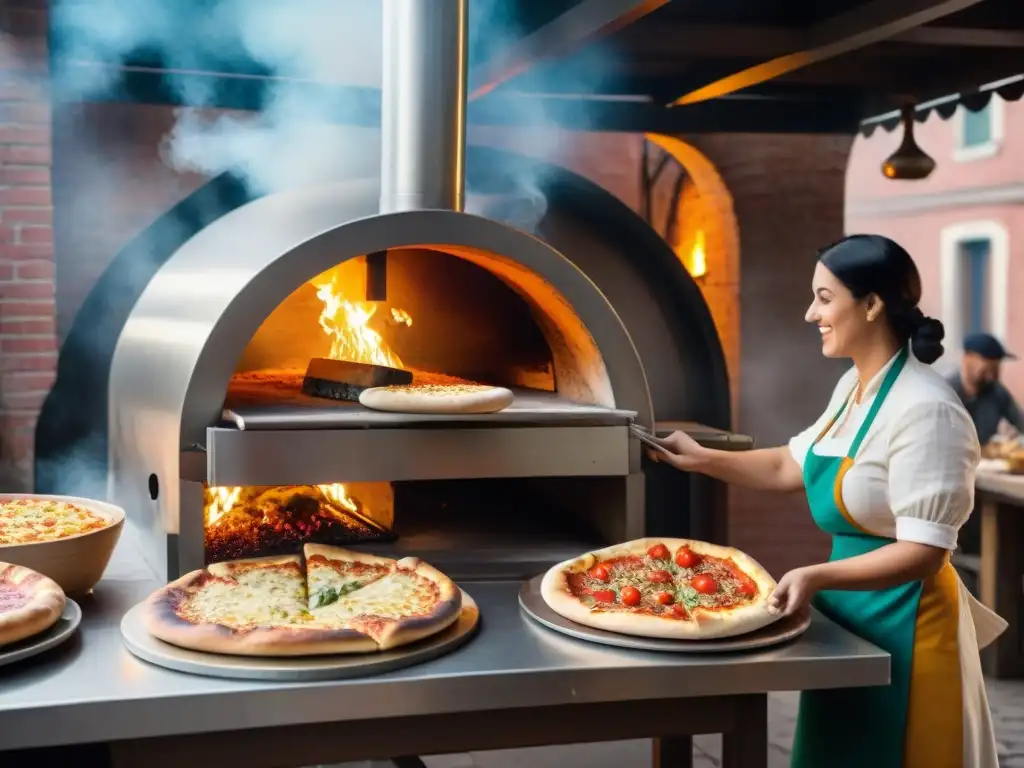 Italianos inmigrantes lanzando masa en pizzería del siglo XX