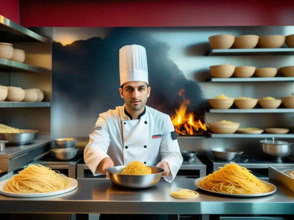 Joven chef italiano: pasión por la pasta en el extranjero Un joven chef italiano exportando pasión culinaria en un bullicioso restaurante extranjero