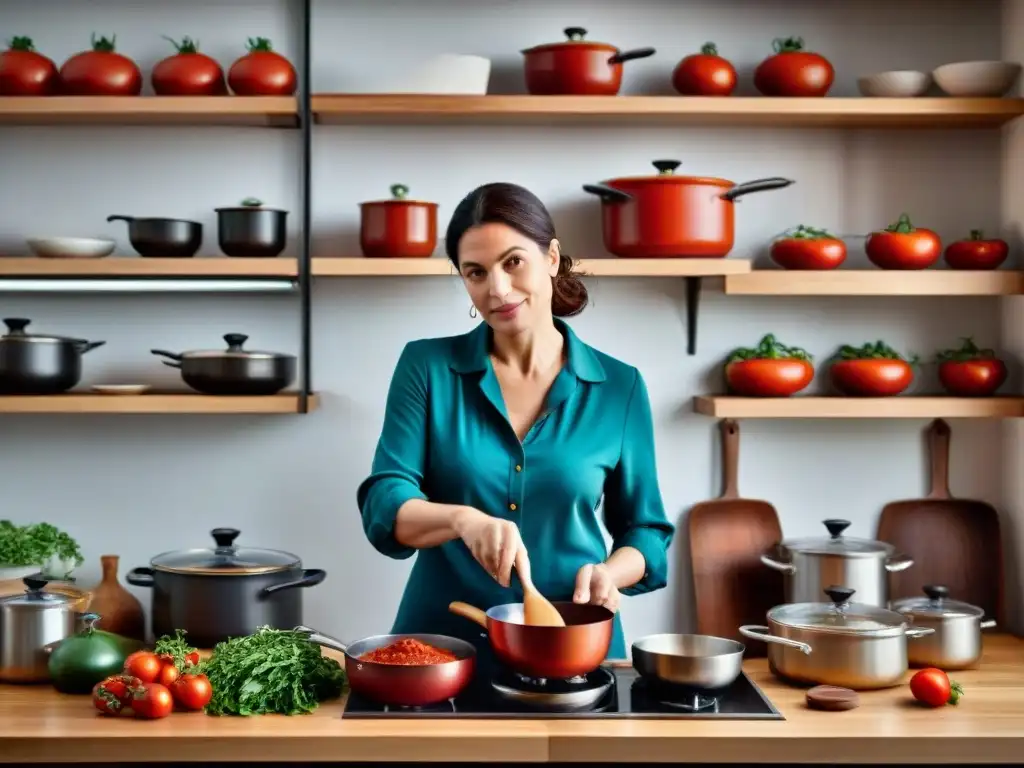 Legado de Marcella Hazan en su cocina italiana: cocinando salsa de tomate con pasión y enfoque