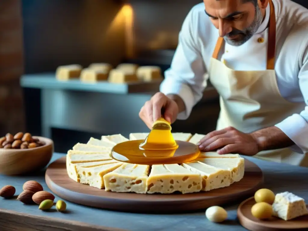 Un maestro artesano crea torrone italiano tradicional con dedicación