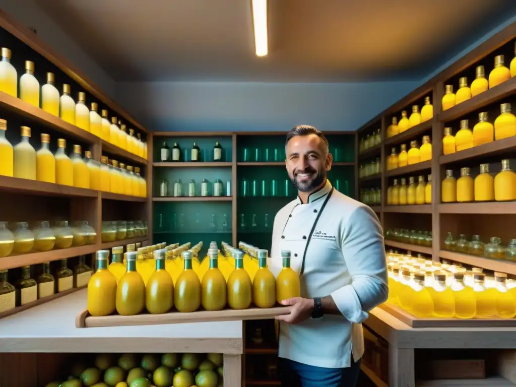 Un maestro artesano en Sorrento, Italia, elabora limoncello con limones frescos