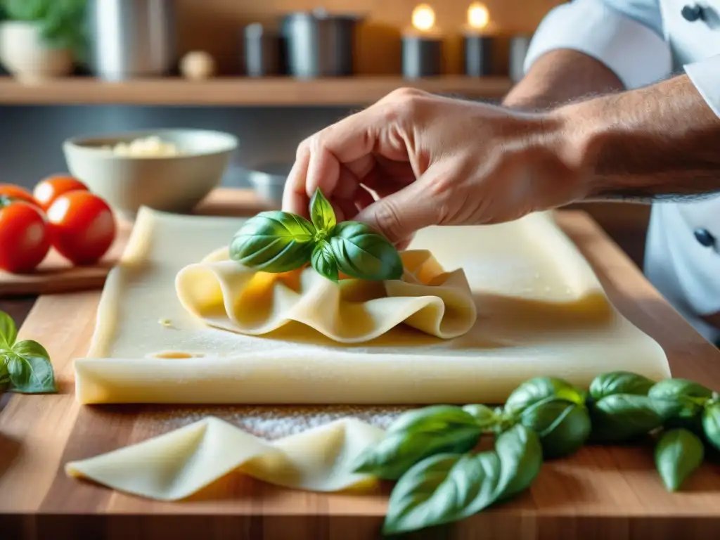 Un maestro chef italiano haciendo exclusivos platos italianos tradicionales en una cocina vibrante