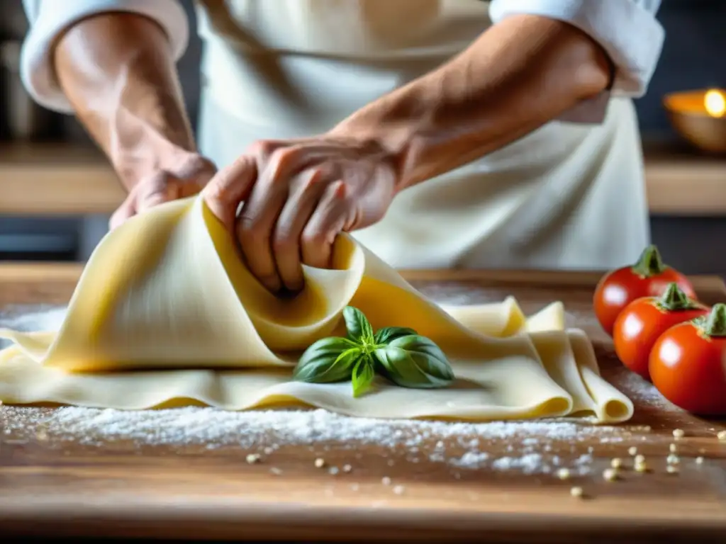 Un maestro chef italiano experto en gastronomía italiana tradicional y moderna, preparando pasta casera con destreza