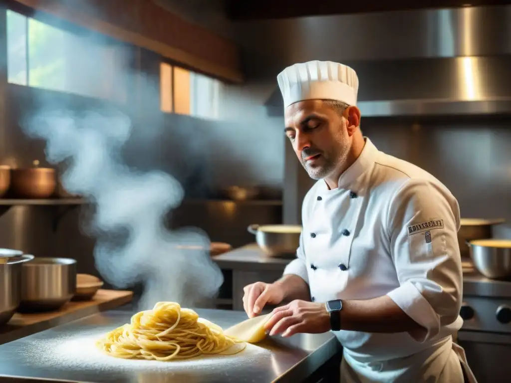 Un maestro chef italiano enseña técnicas de cocina tradicionales a sus estudiantes en una cocina vintage