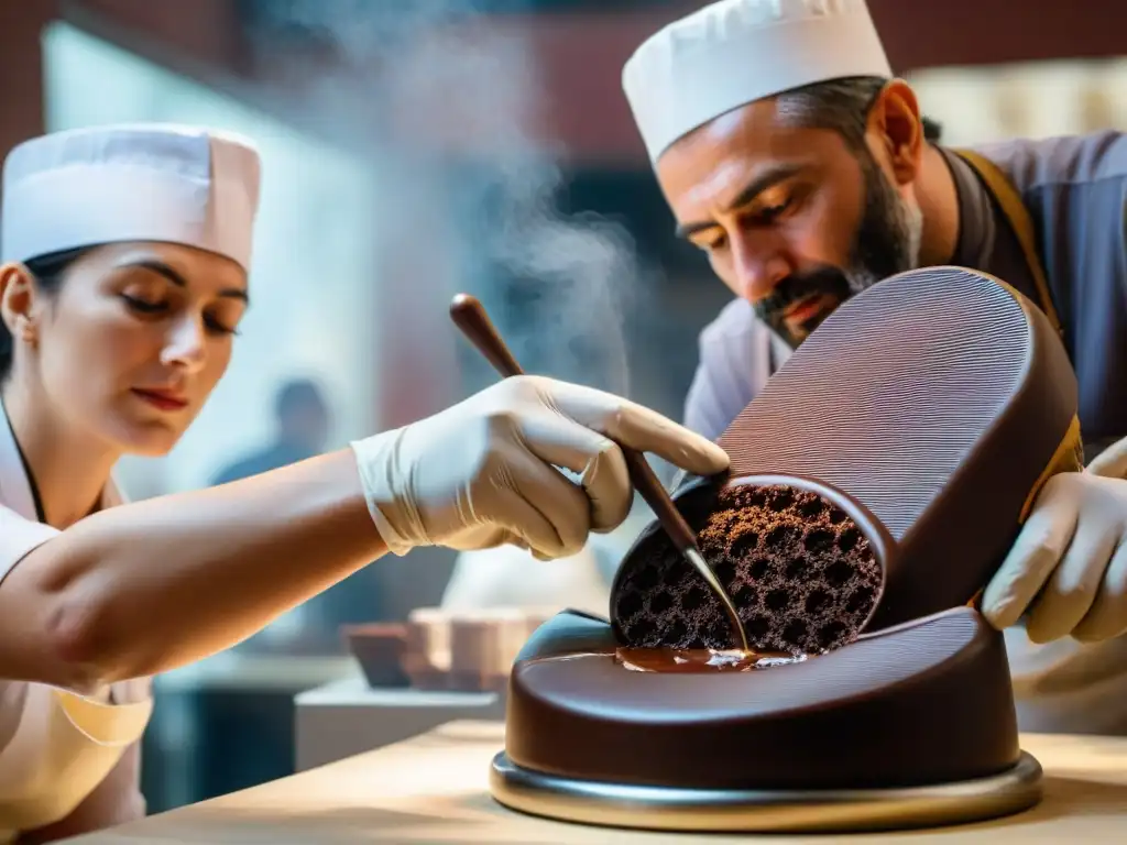 Un maestro chocolatero moldea con destreza una escultura de chocolate en el festival Eurochocolate en Perugia, Paraíso del chocolate en Perugia