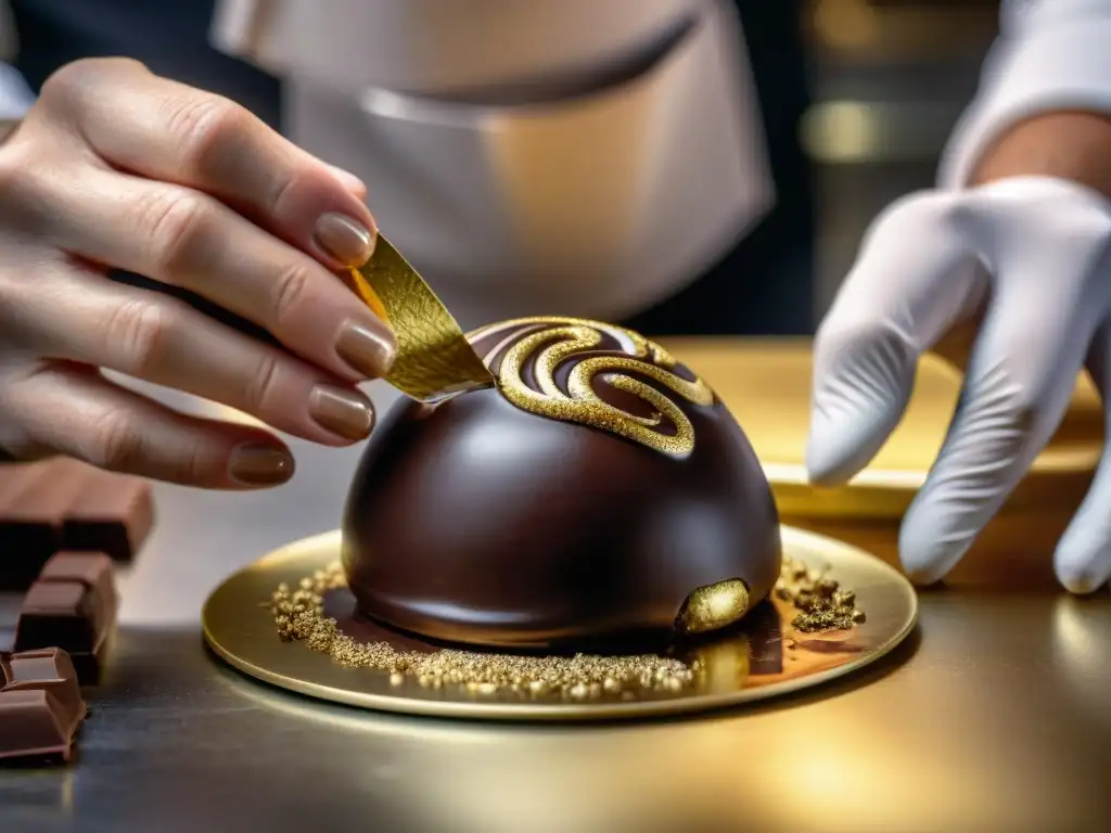 Un maestro chocolatero creando con detalle un trufa de lujo con chocolates italianos reinventados tendencias