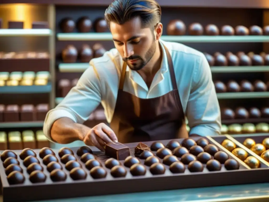 Maestro chocolatero en Perugia creando delicias artesanales