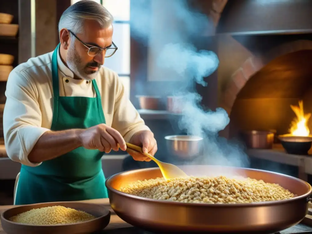 Un maestro confitero preparando Torrone italiano tradicional con la técnica de preparación del Torrone, en ambiente cálido y auténtico