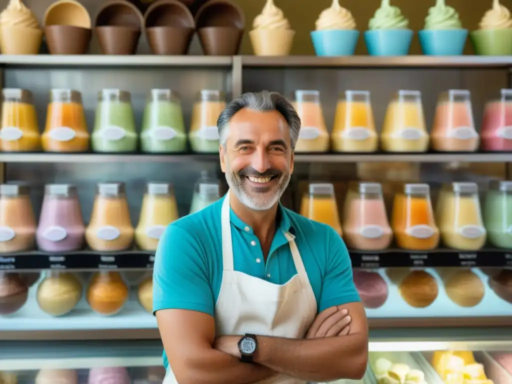 Simone Bonini, maestro del gelato en Italia, deleita a clientes con sabores artesanales en su tienda tradicional