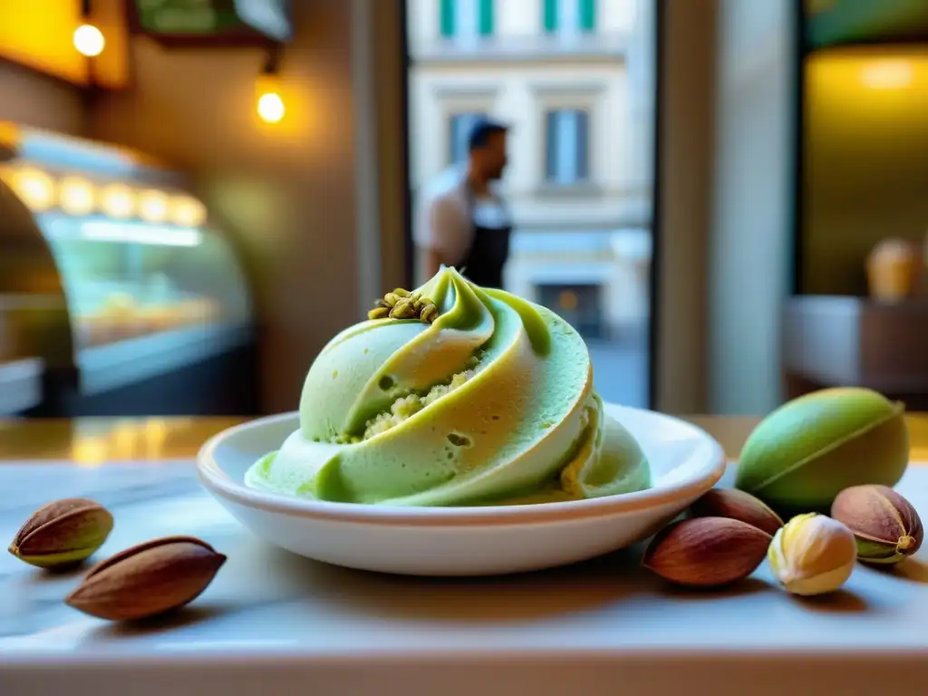 Un maestro del gelato italiano crea helado de pistacho en Florencia