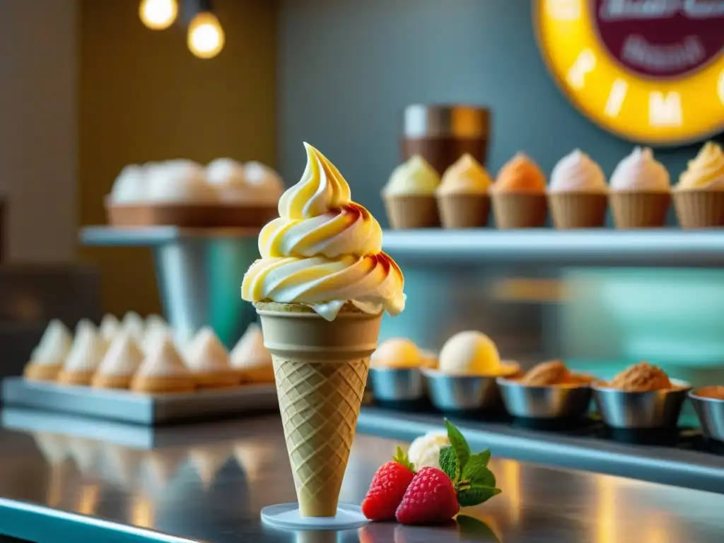 Un maestro heladero experto en gelato italiano origina y crea variedades en una gelatería encantadora