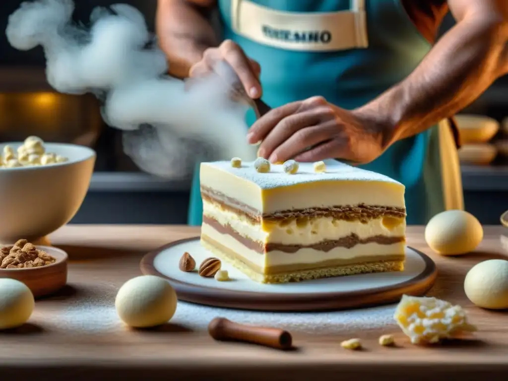 El maestro heladero italiano combina con destreza capas de torroncino y gelato en una deliciosa receta casera