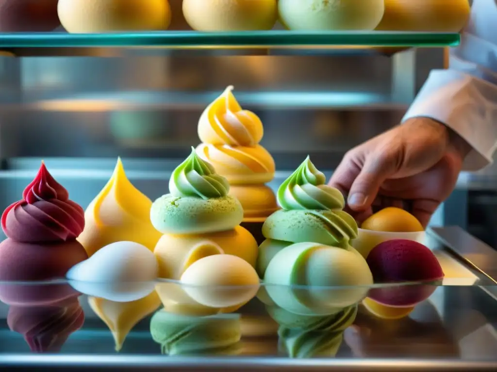 Un maestro heladero italiano creando sabores sofisticados de gelato en su gelatería