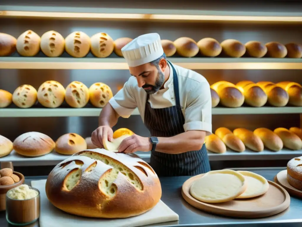 Un maestro panadero elaborando un panettone en una panadería italiana tradicional