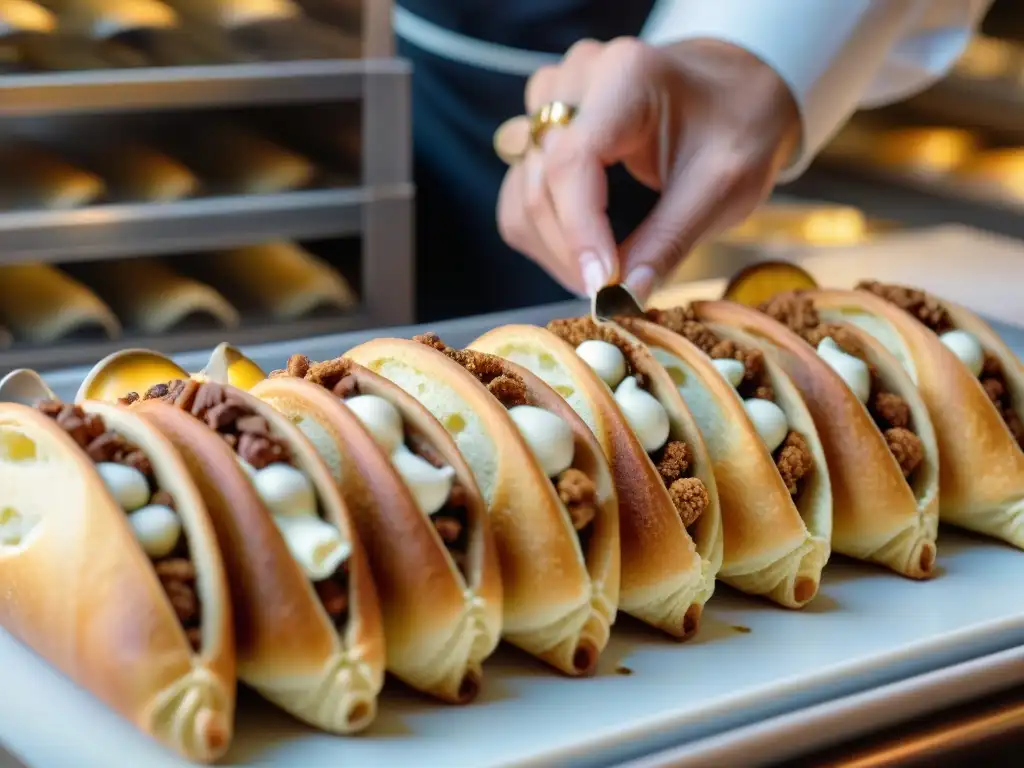 Un maestro pastelero innova en cannoli siciliano con meticulosidad y destreza