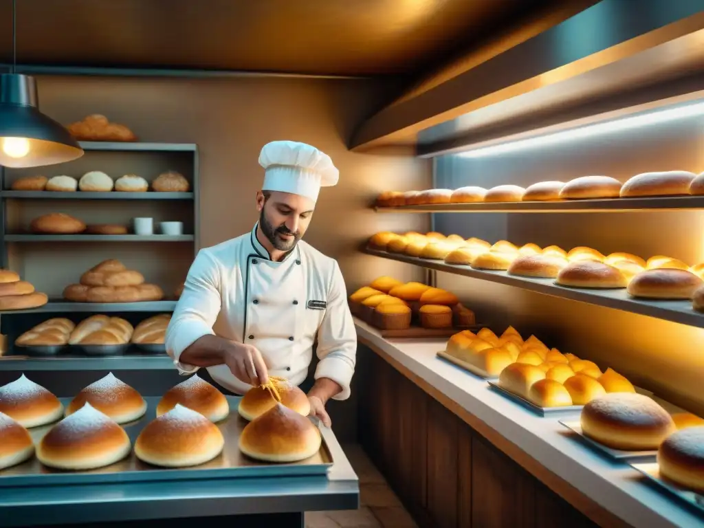 Un maestro pastelero preparando Babà al ron en una panadería napolitana histórica