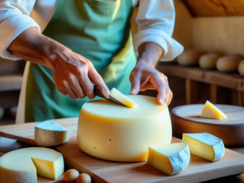 Un maestro quesero en Sardinia moldea con destreza el tradicional queso Pecorino Sardo