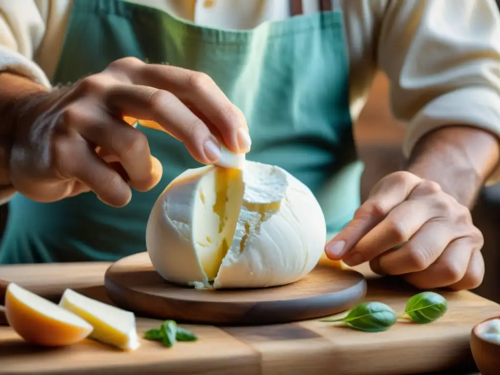 Un maestro quesero italiano con destreza moldea una burrata, con curiosos detalles y una receta auténtica burrata italiana